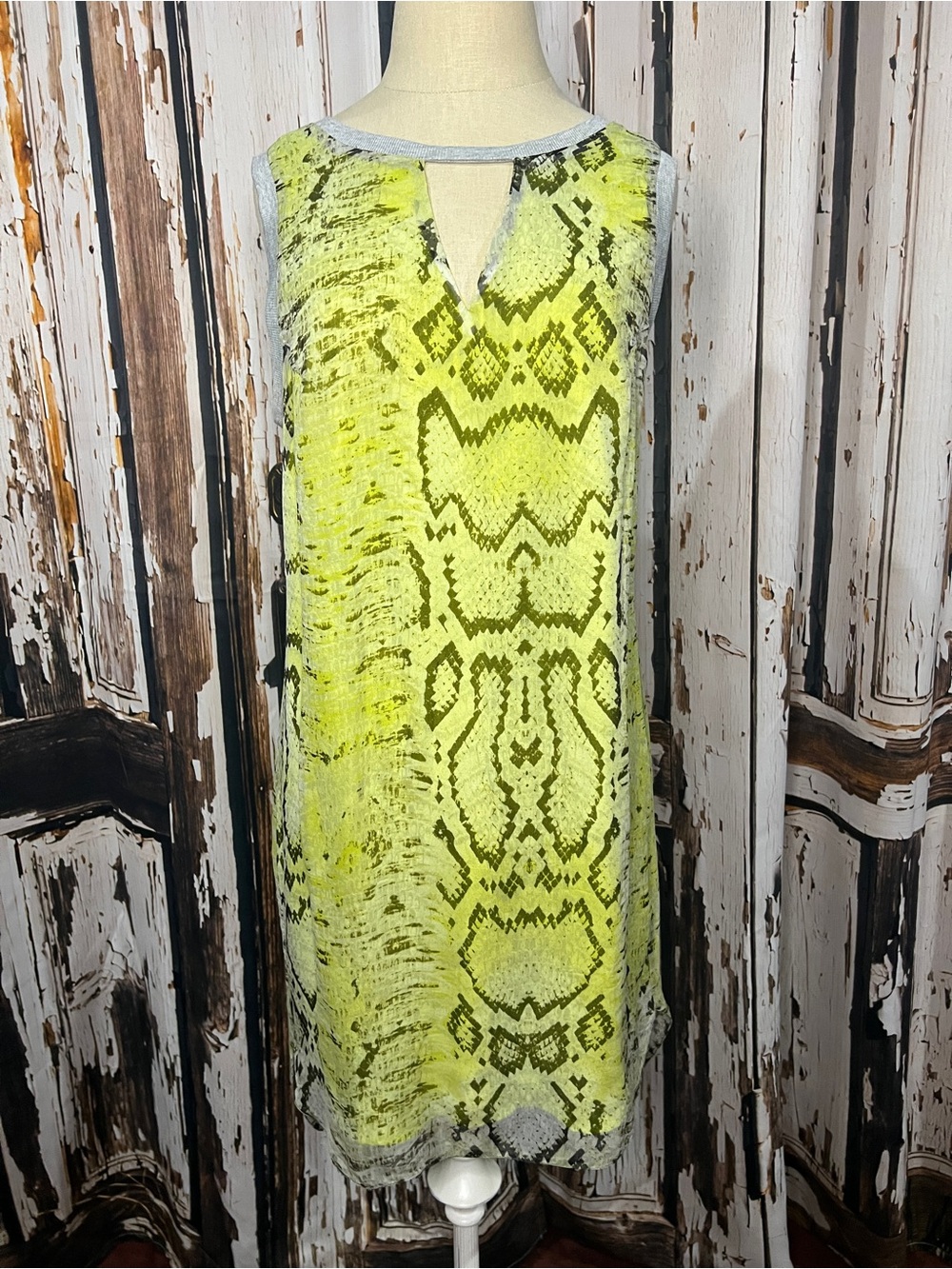 charlie jade Neon Yellow Snake-Print Mini Dress with Gray Trim